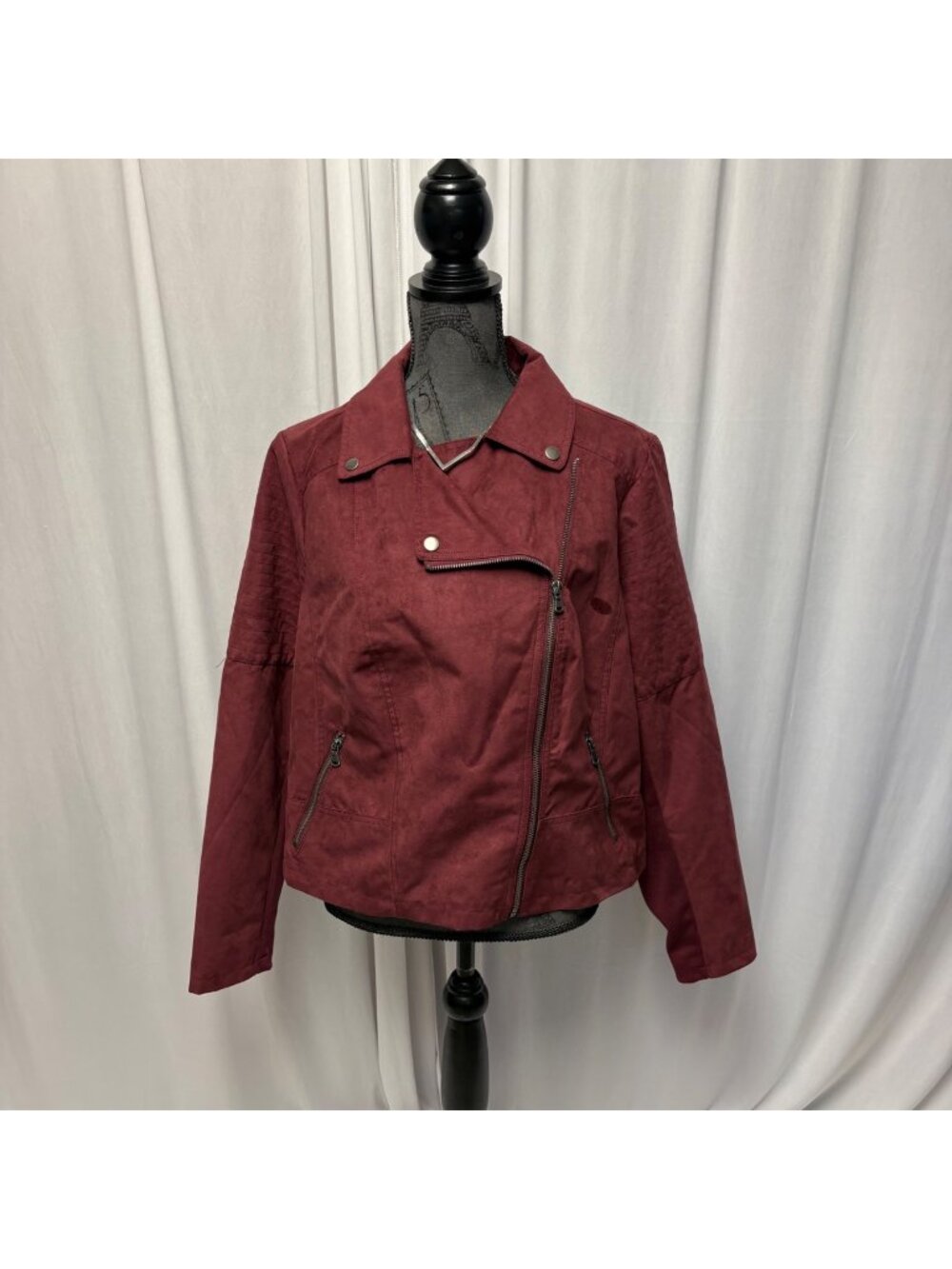 Maurices Burgundy Faux Suede Moto Jacket Womens Size 1X Zipper Closure NEW